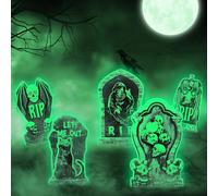 Shyllin Lot de 5 Pierres Tombales Décoratives d'halloween Fluorescentes 38 x 22 cm,Décoration de Cimetière, Effrayant Signes pour Pierre Tombale,pour Les Jardins,Les Terrasses et Les Pelouses
