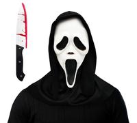 Shyllin Masques Horreur Scream Halloween,Halloween Ghostface Mask avec Couteau Taché de Sang,Maschera Scream pour Adultes Enfants,Accessoires Costume de Fête d'Horreur et de Carnaval (Masque hurlant)
