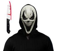 Shyllin Masques Horreur Scream Halloween,Halloween Ghostface Mask avec Couteau Taché de Sang,Maschera Scream pour Adultes Enfants,Accessoires Costume de Fête d'Horreur et de Carnaval (Masque étrange)