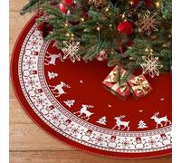 Shyllin Rouge Jupe de Sapin Noël, 120 cm Tapis de Sapins Christmas, Peluche Couvre Pied Weihnachten, Tapis pour Sapin Weihnachten, Jupe Sapins Christmas pour Noël, Fête, Nouvel (Renne Noël)