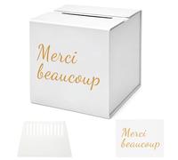 Shyllin Urne de Vote 21 x 21 x 21 cm, Boîte de Vote avec Autocollants Transfert et Raclette, Urne pour Sondages, Tombolas, Mariages, Écoles, Bureaux, Associations et Événements (J)