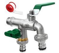 SHYNE 3/4'' Pouce (20/27) Robinet d'eau en Laiton Double de Qualité Supérieure, Résistant à la Rouille et au Gel + 2X Raccords de Tuyau Gratuits + Ebook | Pour Jardin, Machine à Laver, Baril de Pluie