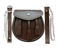 SHYNE KILTS U.K Écossais Marron Kilt Sporran Cuir et Ceinture 3 Pompons Sporran Cuir