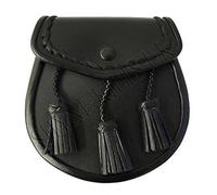 Shyne Kilts U.K Ensemble Sporran en cuir noir pour kilt écossais avec glands - Tenue de jour