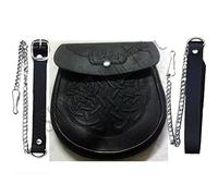 SHYNE KILTS U.K Pochette et ceinture médiévales en cuir noir pour kilt écossais Motif nœud celtique en relief