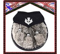 SHYNE KILTS U.K Sporran à 3 Pompons en Fourrure de Lapin Gris