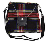 SHYNE KILTS U.K Tartan Rouge Sac à Main/Sac à Bandoulière Porte-Passeport Femmes/Filles - Noir Stewart, STANDARD