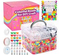 Shynek Lot de 3 perles Pony colorées en plastique pour bijoux, tresses et loisirs créatifs - Étoiles et lettres Kandi