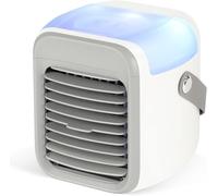 SHYOSUCCE Appareils de climatisation mobiles, climatiseur 4 en 1, mini refroidisseur d'air, refroidisseur d'air USB silencieux avec réservoir d'eau, poignée portable, 7 lumières LED, 3 vitesses pour