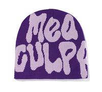 SHYYOULQE Bonnet imprimé lettre MEA Culpa Dupes Y2K Skullies Bonnet en tricot Bonnet tête de mort Slouchy MEA Culpa Bonnets, violet, taille unique