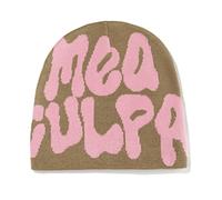 SHYYOULQE Bonnet imprimé lettre MEA Culpa Dupes Y2K Skullies Bonnet en tricot Bonnet tête de mort Slouchy MEA Culpa Bonnets, Poudre kaki, taille unique