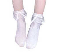 SHYYOULQE Chaussettes de princesse japonaises à volants pour femme avec nœud et nœud en dentelle, blanc, taille unique