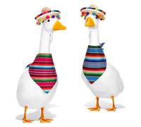 Shyyween Lot de 2 tenues d'oie mexicaine pour porche en plastique 58,4 cm / 43,2 cm, statue d'oie mexicaine avec bandana pour décoration de jardin, fête, patio, cour