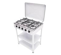 SHZICMY Plaque de cuisson à gaz autonome, 5 feux, avec support de rangement, pour camping, avec couvercle, blanche