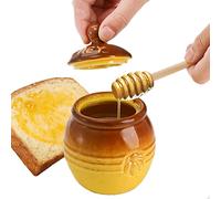 SHZMJL Pot à miel en porcelaine, pot à miel en céramique avec cuillère en bois et couvercle, petit pot à miel en porcelaine, pot à miel jaune en relief, récipient de rangement pour la cuisine, 250 ml