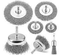 SI FANG Lot de 7 brosses métalliques pour perceuse, brosse métallique en acier au carbone épais avec tige hexagonale de 6 mm, pour nettoyer la peinture antirouille