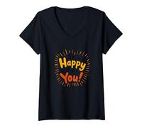 Si Heureux de Vous Voir ! Sentiment de Salutation Joyeux T-Shirt avec Col en V, Femme, Noir, L