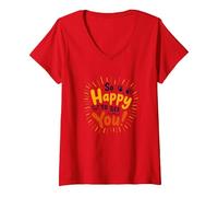 Si Heureux de Vous Voir ! Sentiment de Salutation Joyeux T-Shirt avec Col en V, Femme, Rouge, M
