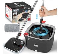 Si Mo 360° Bucket Set With Wringer And 4 Microfibre Pads With Pre-Adjusted Telescopic Handle With Si Drying,Microfiber,Home Cleaning,Floor Cleaning