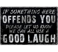 Si quelque chose ici vous offense, n'hésitez pas à nous le faire savoir. On a tous besoin de rire ! 2 panneaux rétro humoristiques pour bar, pub, cuisine, salle à manger ou garage/atelier (20 x 30 cm