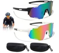 SI SEN 2 Pièces Lunette de Cyclisme, Lunette Velo pour Homme et Femme, Lunettes de Soleil Coupe-Vent de Protection UV400, pour Cyclisme, Ski, Alpinisme et Autres Activités de Plein air