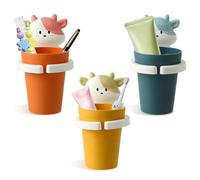 SI SEN 3 PCS Porte-Pinceau avec Brosse à Dents, Porte-Pinceau sans Forage, Set de Tasse de Brosse à Dents Bleue Rose, Amovible sans Trace