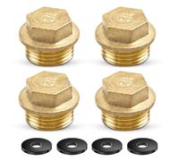 SI SEN 4 Pièces Bouchon Laiton,Capuchon Fileté en Laiton Mâle 1/2 Pouce,Bouchon Arrivee d'eau Robinet Nourrice Plomberie Bouchon avec Joint Plat pour Les Conduites d'eau,Les Vannes de Machine à Laver