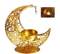 SI SEN Bougeoir Décoratif en Forme de Lune Doré, Bougeoir Lune Moderne, Photophore en Forme de Lune Doré, pour Le Ramadan, Mariage, Salon