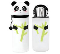 SI SEN Trousse 2 en 1 en Silicone Souple avec Fermeture Éclair, Panda Pochette de Stylo, Trousse à Crayons en Silicone Souple Rétractable, pour Fournitures Scolaires de Grande Capacité