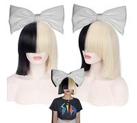 Sia Alive ceci agit perruques de Cosplay droites courtes pour les femmes femme fête d'anime moitié noir et moitié blond perruque de cheveux synthétiques et nœud papillon