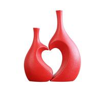 SiaBiced 2 Pièces Vase Céramique Moderne Forme Cœur Ornement Décoratif Sculpture Mat Convient à La Décoration de Salon Mariage Bureau Cadeau Anniversaire, Rouge