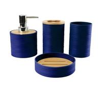 SiaBiced 4x Accessoires de Salle de Bain Distributeur de Savon Accessoire de Bain Ensemble Complet Gobelet de Bain de Bouche pour Vanité, Bleu Foncé