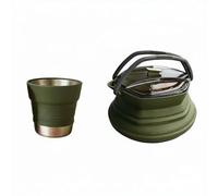 SiaBiced Bouilloire Pliante Silicone Théière de 1000ml Mug de 475ml Bouilloire Extérieure Conception Légère et Pliable Adaptée au Camping aux Vacances à la Mobilité Professionnelle, Vert Foncé
