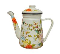 SiaBiced Cafetière en émail 1,2 l, Feuilles Vertes