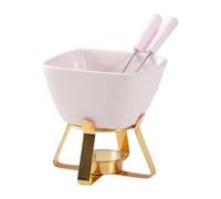 SiaBiced Chocolat Fondue Pot Ensemble Fondue Chocolat avec Fourchettes Bol Fondue Céramique Chauffe-plat pour Caramel Appareil Fondue Fromage Adapté à La Maiso, Rose avec Support Doré