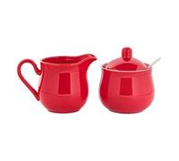 SiaBiced Ensemble pour Crémier et Pot à Lait, Ensemble Pratique, Récipients, Articles Ménagers, Sucrier avec Couvercle et Cuillère, Pot à Lait, Rouge
