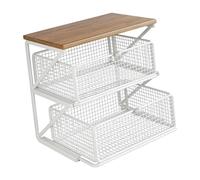 SiaBiced Étagère de Cuisine avec Tiroir, Plateau à Café et Rangement de Bureau pour Tasses, Sachets de Thé et Cafetière, Blanc S