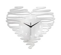 SiaBiced Horloge Murale Horloge Cœur Moderne Décorative Horloge Analogique Chiffres Arabes Structure Solide en Acrylique Adaptée pour Salle de ntrée Co, Argent