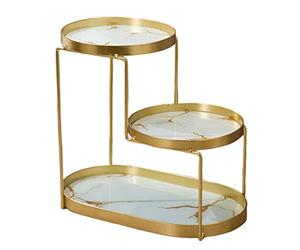 SiaBiced Plateau de Rangement Salle de Bain Support Accessoires Étagère Trois Niveaux Plateaux Multifonction En Fer et Verre Élégant et Robuste Adapté pour