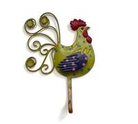 SiaBiced Porte-clés Coq Mural Métal Support Rangement Décoration Coq Décoratif avec Points et Vagues Trois Éléments Ronds de Finition Organisation Quotidienne Adapté à Couloir, Vert Clair
