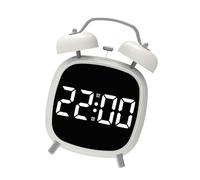 SiaBiced Réveil Numérique Doté D'Affichage LED Horloge à Double Cloche Mécanique Chiffres Grands et Lumineux Contrôle de La Luminosité Adapté Aux Gros Dormeurs, Blanc