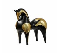 SiaBiced Statue de Cheval Décorative Sculpture Figurine Résine Forme Raffinée Texture Agréable Convient à Décoration Cabinet Bureau Entrée, Noir Et Or, Grand 36 20 35cm