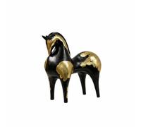 SiaBiced Statue de Cheval Décorative Sculpture Figurine Résine Forme Raffinée Texture Agréable Convient à Décoration Cabinet Bureau Entrée, Noir Et Or, Petit 23 12 22cm