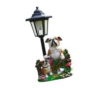 SiaBiced Statue Figurine Extérieure Sculpture Résine Imperméable Décoration avec Lampe Solaire pour Jardin Chambre Balcon Lit de Fleurs Porche, chien