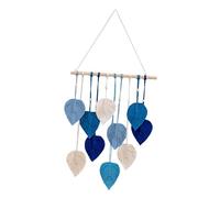 SiaBiced Tapisserie Murale Décorative à Motif de Feuilles en Macramé Tissé avec Pompons, Style, Idéale pour Le Salon, La Chambre Ou Une Convien, Bleu