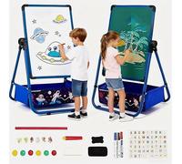 Siairo Chevalet pour Enfants, Enfant Chevalet avec magnétique/tableau blanc, Rotation à 360° pour les enfants à partir, bleu