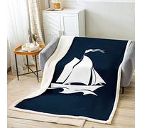 SialPeluche Couverture Boat Laine Couverture 150x200cm pour Enfants Garçons Décor Nautique Thèmes Sherpa Microfibres La Mer Côtière Marine Bleu