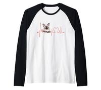 Siame Cat Heartbeat EKG Funny I Love My Cat Manche Raglan