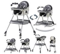 Sianldcone Cuir PU Chaise Haute Bébé avec Fonction Bascule, Chaise Haute Bébé Evolutive à Roulettes, Chaises Bebe avec Double Plateau, Réglable et Facile à Plier Chaises Hautes (560 Grey)