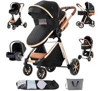 Sianldcone Poussette 3 en 1, tissus de première qualité, poussette 3 pièces, poussée bidirectionnelle pour bébés, vision ouverte, poussette réversible (V9 Black)